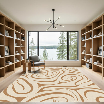 Earthy Brown Swirl Abstract Rug