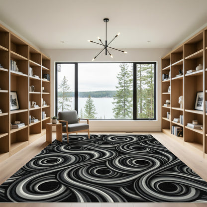 Monochrome Swirl Ribbon Abstract Rug
