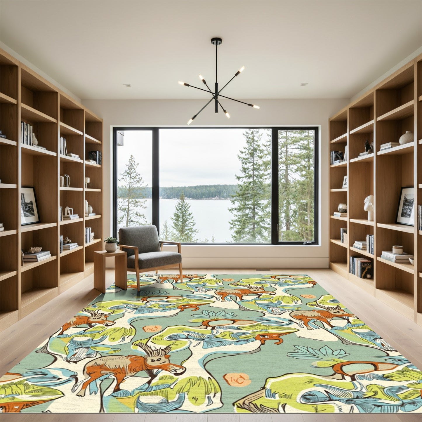 Whimsical Orange Deer Abstract Nature Rug