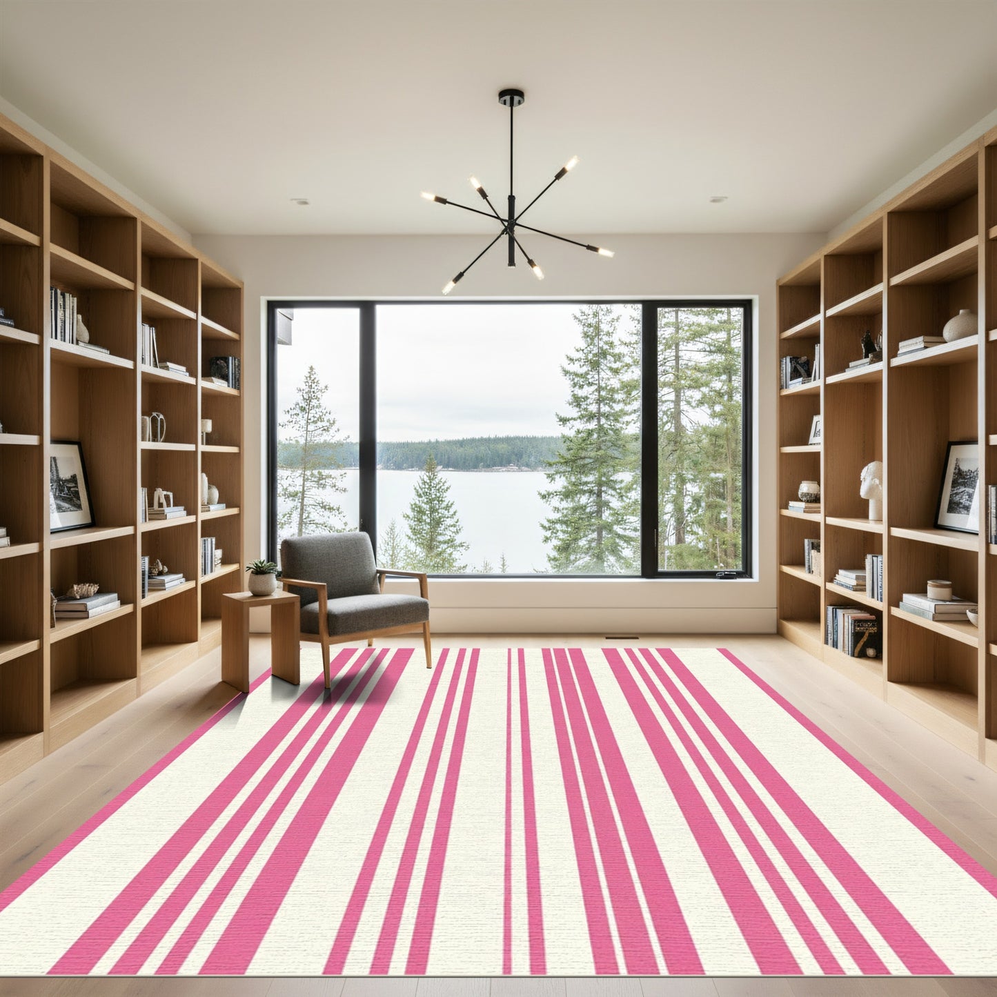 Pink Cream Vertical Stripes Rug