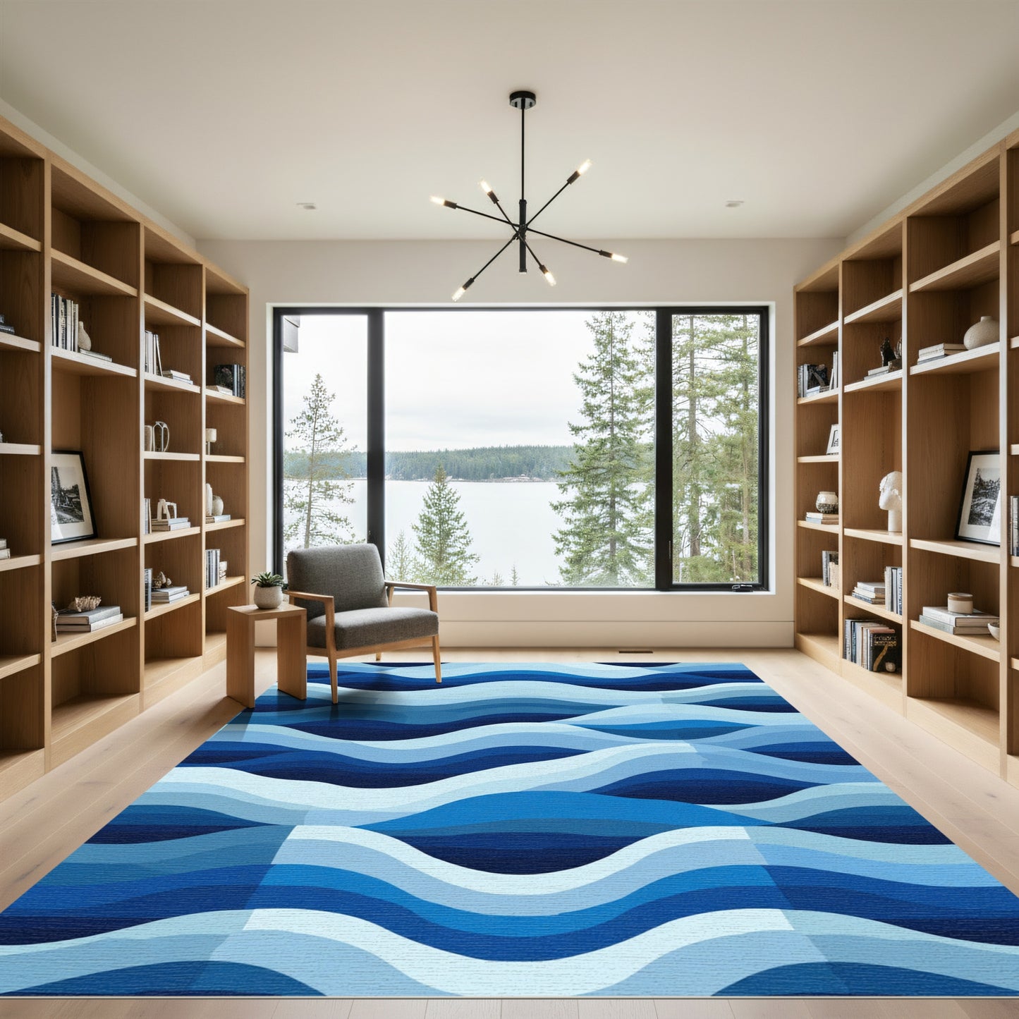 Shades of Blue Layered Wave Rug