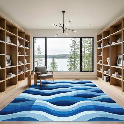 Shades of Blue Layered Wave Rug