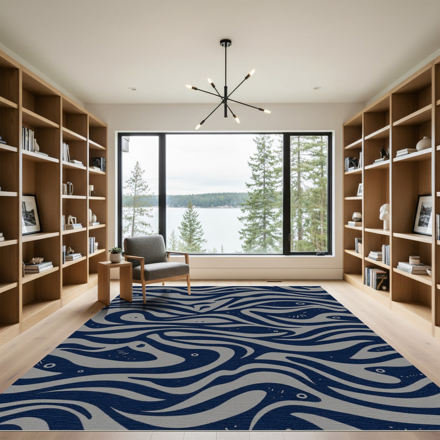 Navy Gray Flowing Abstract Shapes Rug