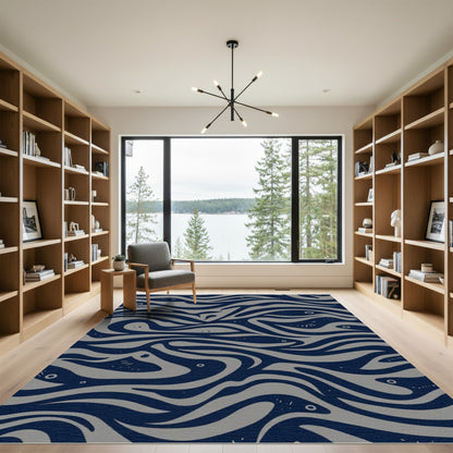 Navy Gray Flowing Abstract Shapes Rug