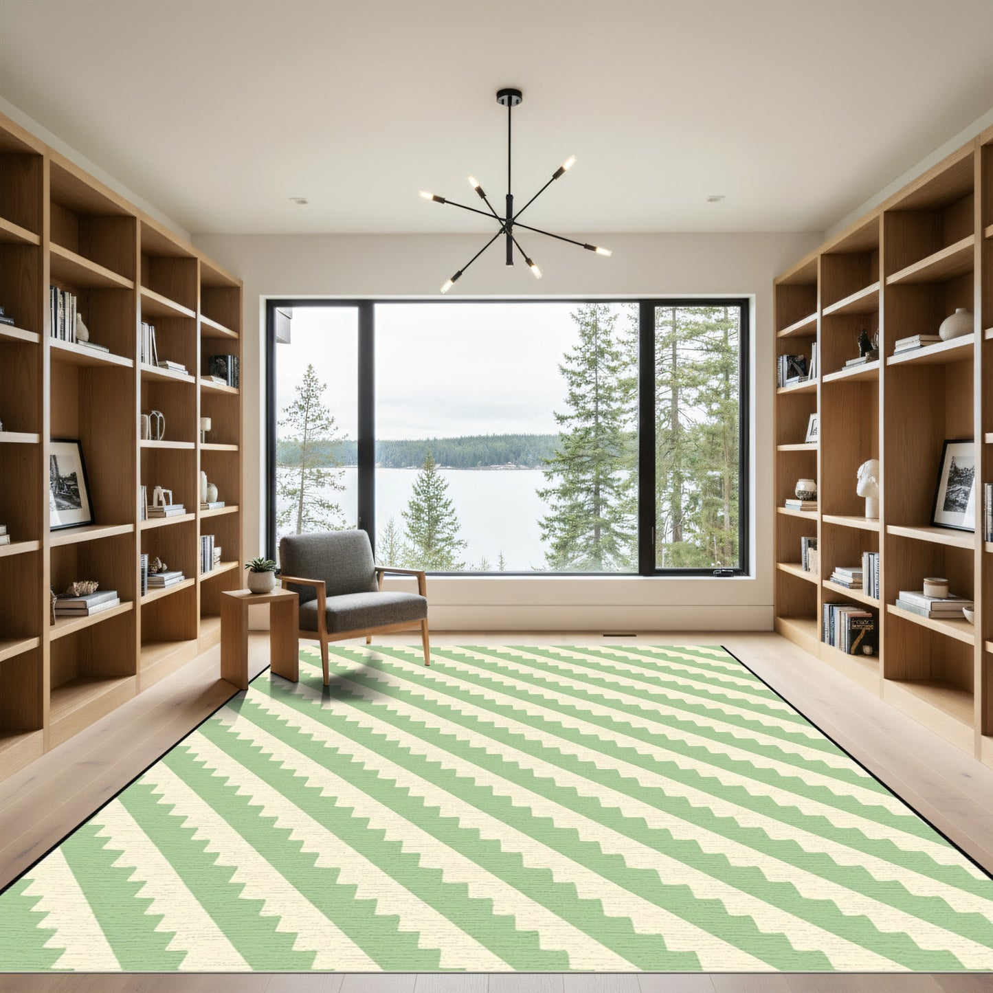 Sage Green Striped Wavy Lines Rug