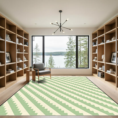 Sage Green Striped Wavy Lines Rug