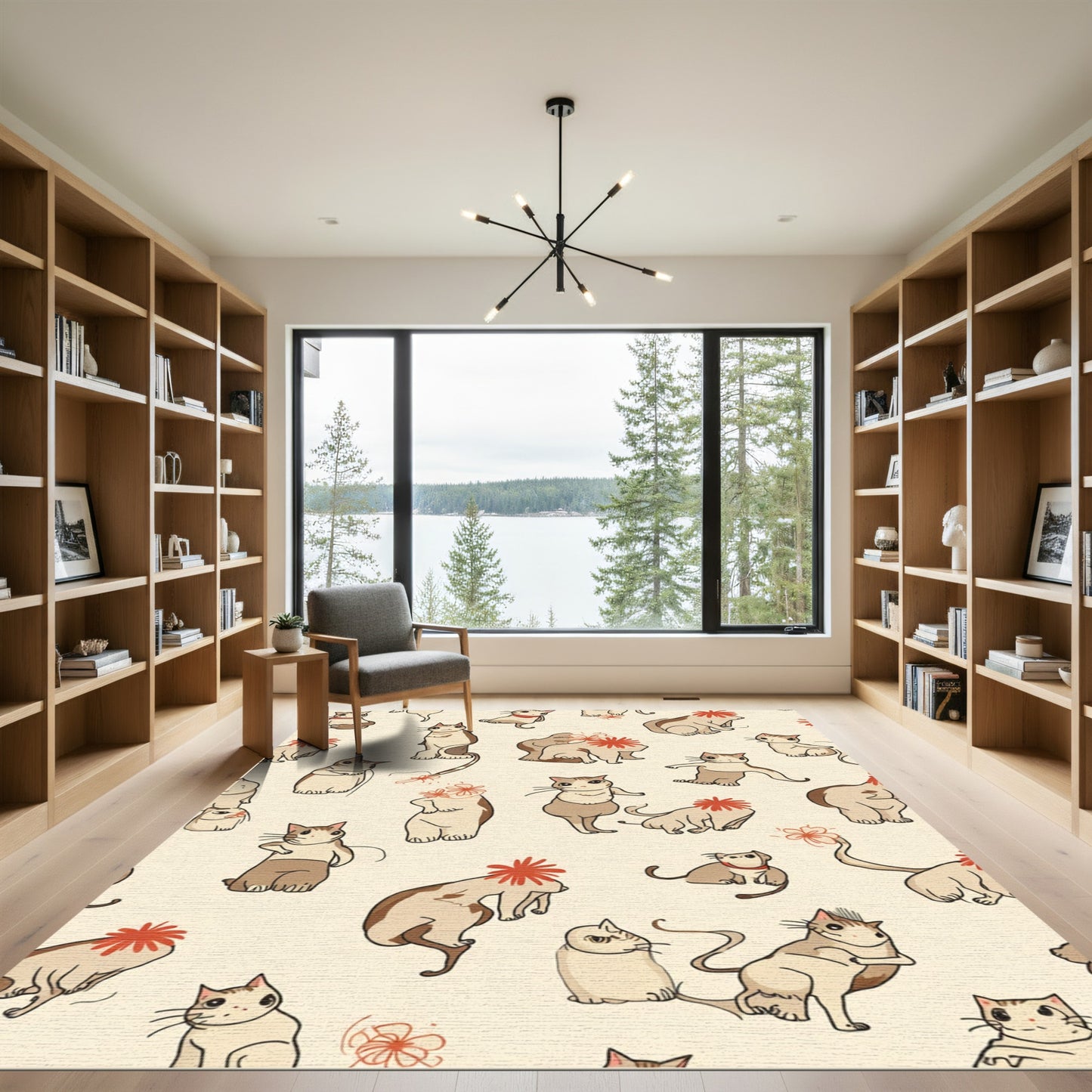 Whimsical Cat Ensemble With Floral Accents Rug