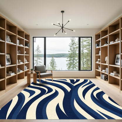 Navy Cream Wavy Stripes Rug