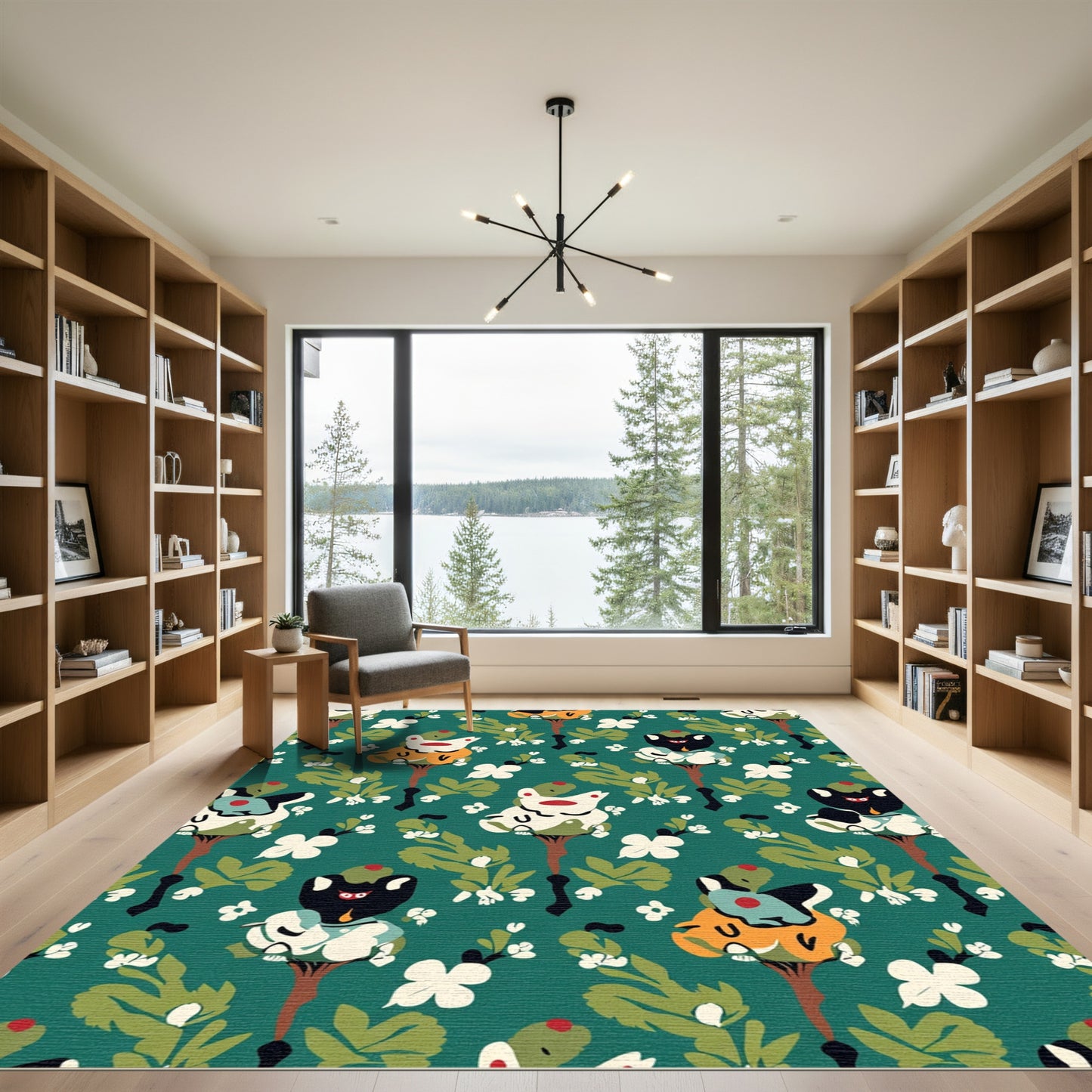 Whimsical Folk Art Tree Creatures Rug