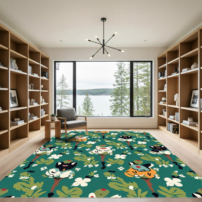 Whimsical Folk Art Tree Creatures Rug