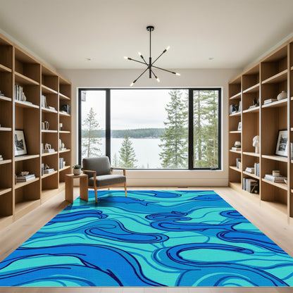 Deep Blue Ocean Fish Graphic Rug