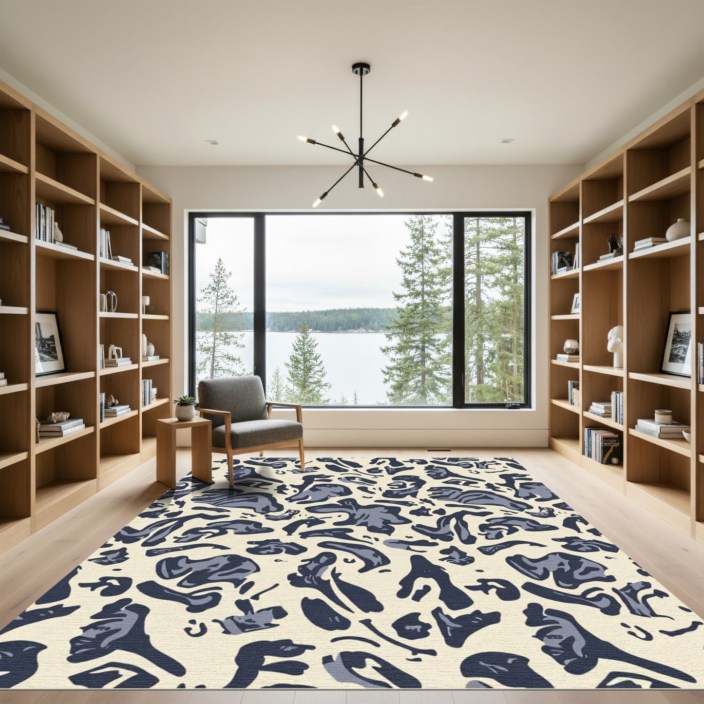 Abstract Navy Blue Organic Shapes Rug