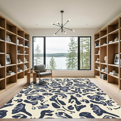 Abstract Navy Blue Organic Shapes Rug