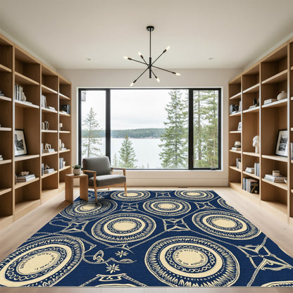 Navy Cream Circular Medallion Art Rug