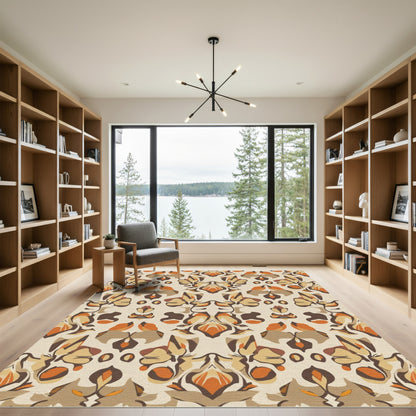 Autumnal Orange Floral Palmette Rug