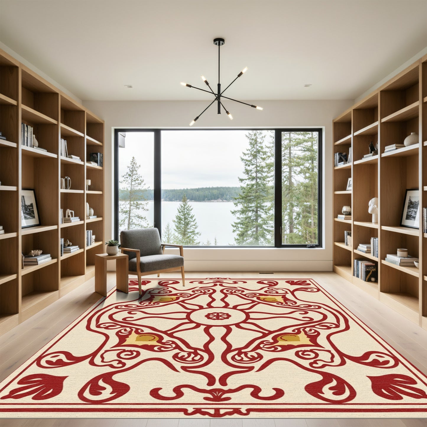 Crimson Gold Medallion Folk Art Rug