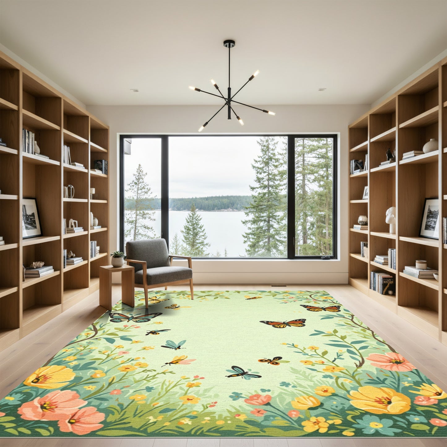 Whimsical Yellow Orange Butterfly Garden Rug