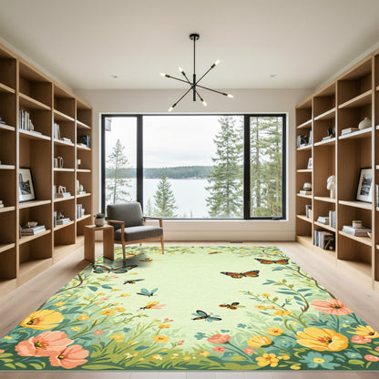 Whimsical Yellow Orange Butterfly Garden Rug