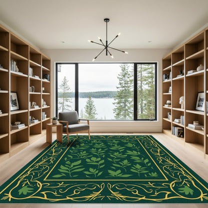 Emerald Green Leafy Border Rug