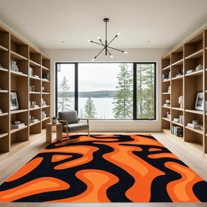 Bold Orange Black Amoeba Fluid Rug