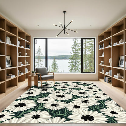 White Daisy Field Abstract Rug
