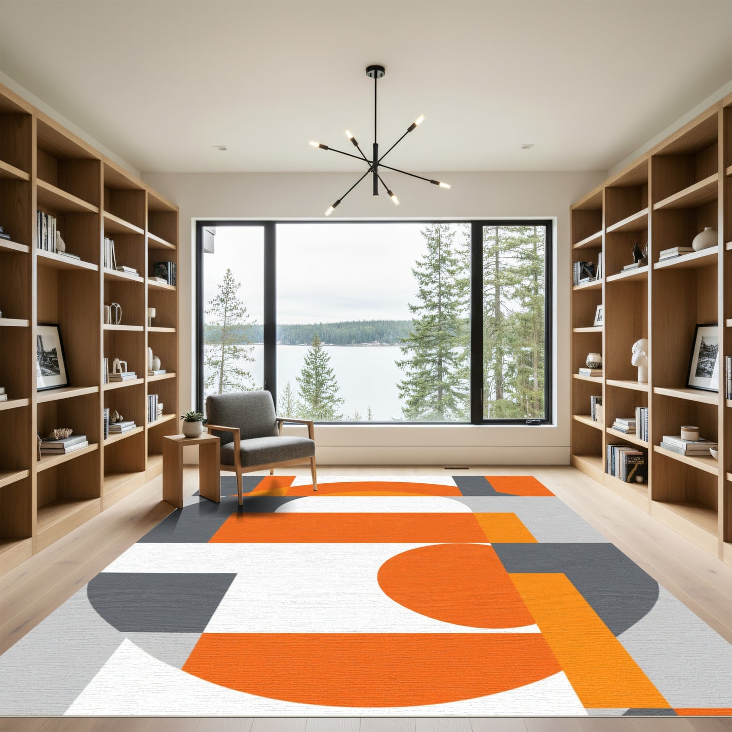 Modern Orange and Gray Geometric Shapes Rug