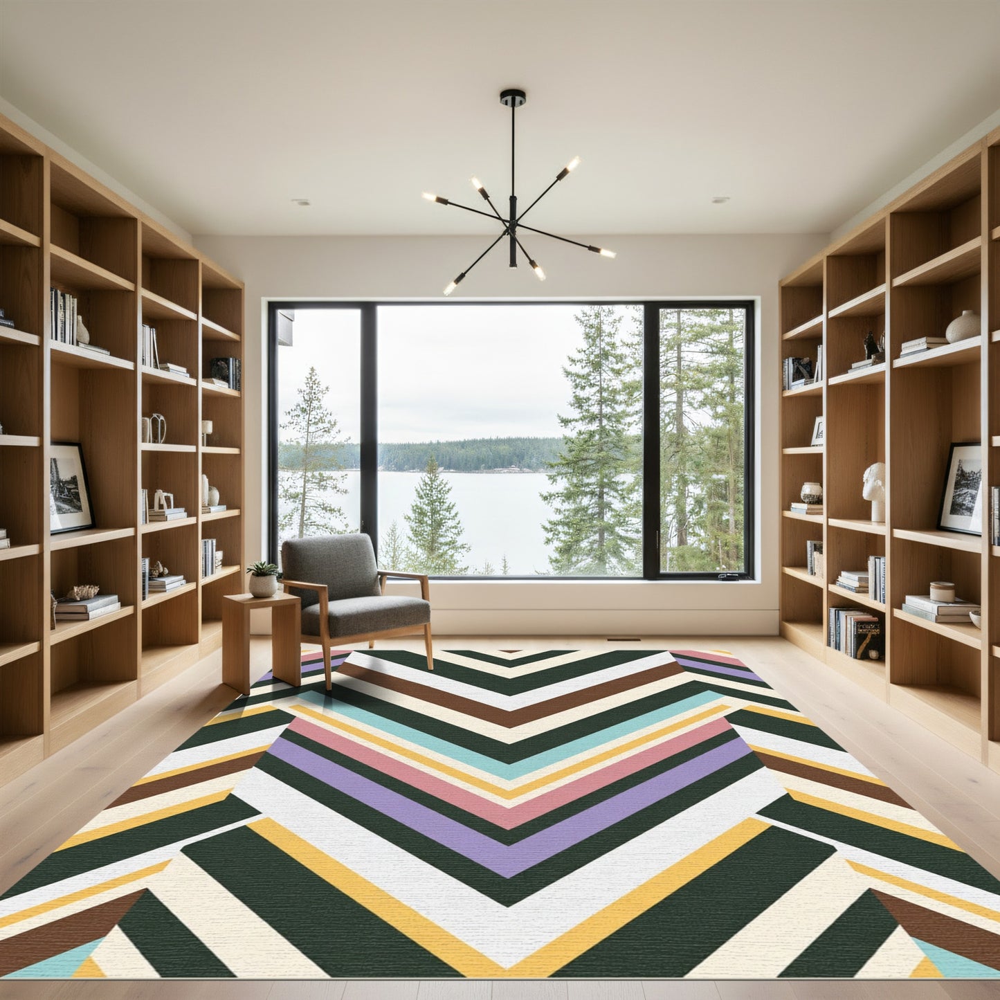 Mid Century Chevron Color Block Stripes Rug