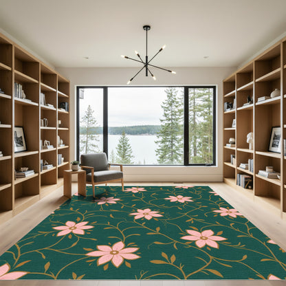 Pink Blossom Vine Emerald Cover Rug
