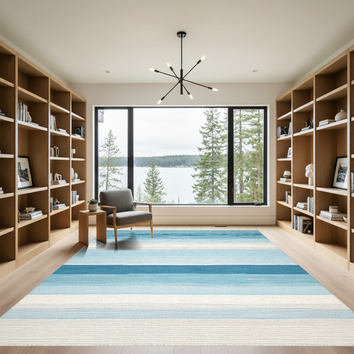 Gradient Blue Horizontal Striped Rug
