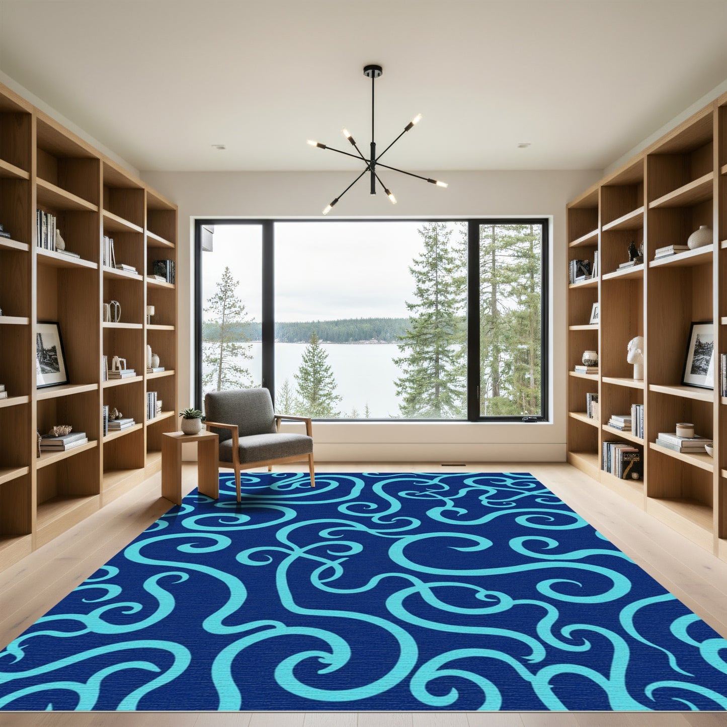 Navy Aqua Swirl Vine Rug