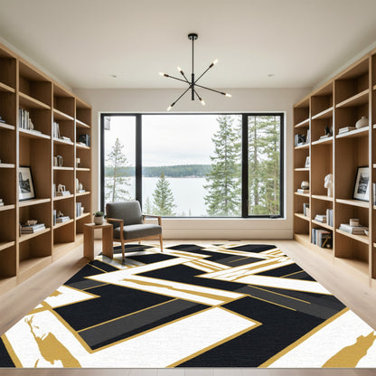 Modern Black Gold Geometric Abstract Rug