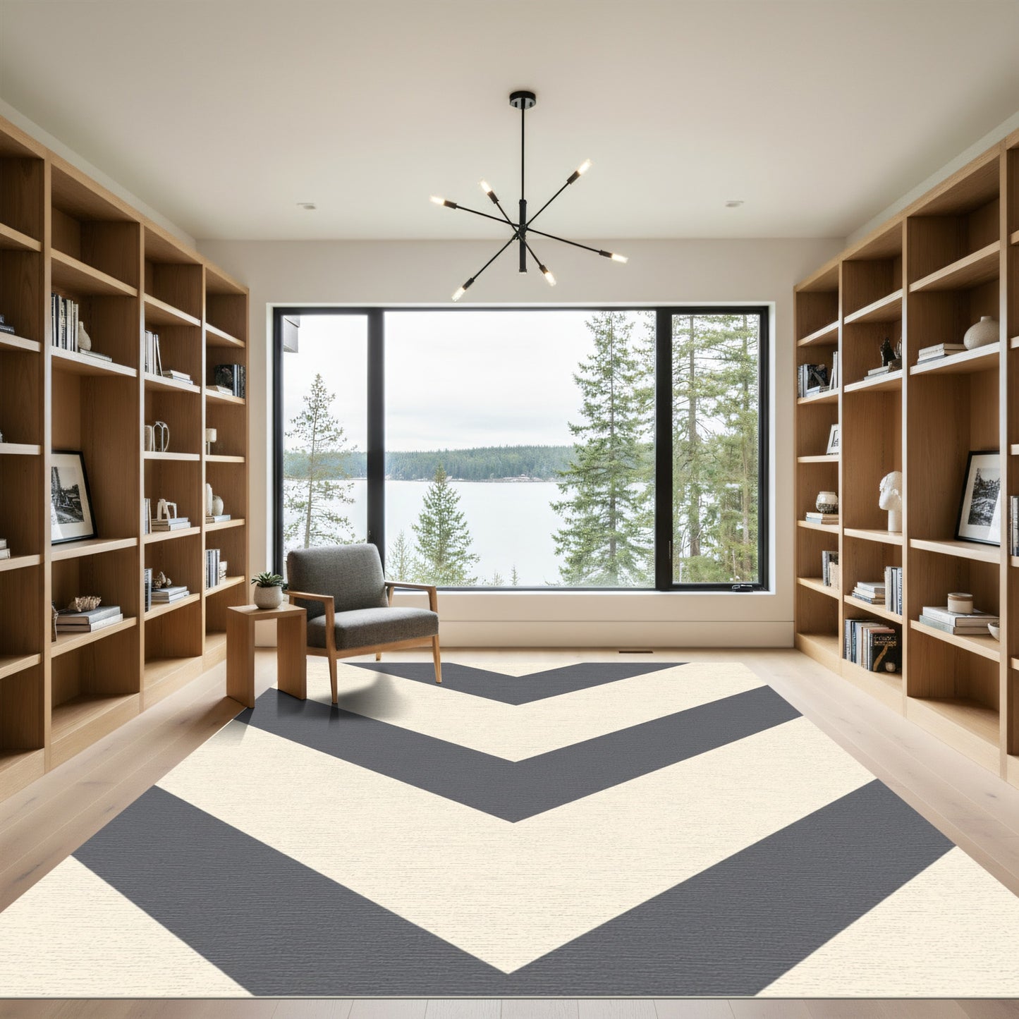 Modern Charcoal Chevron Cream Rug