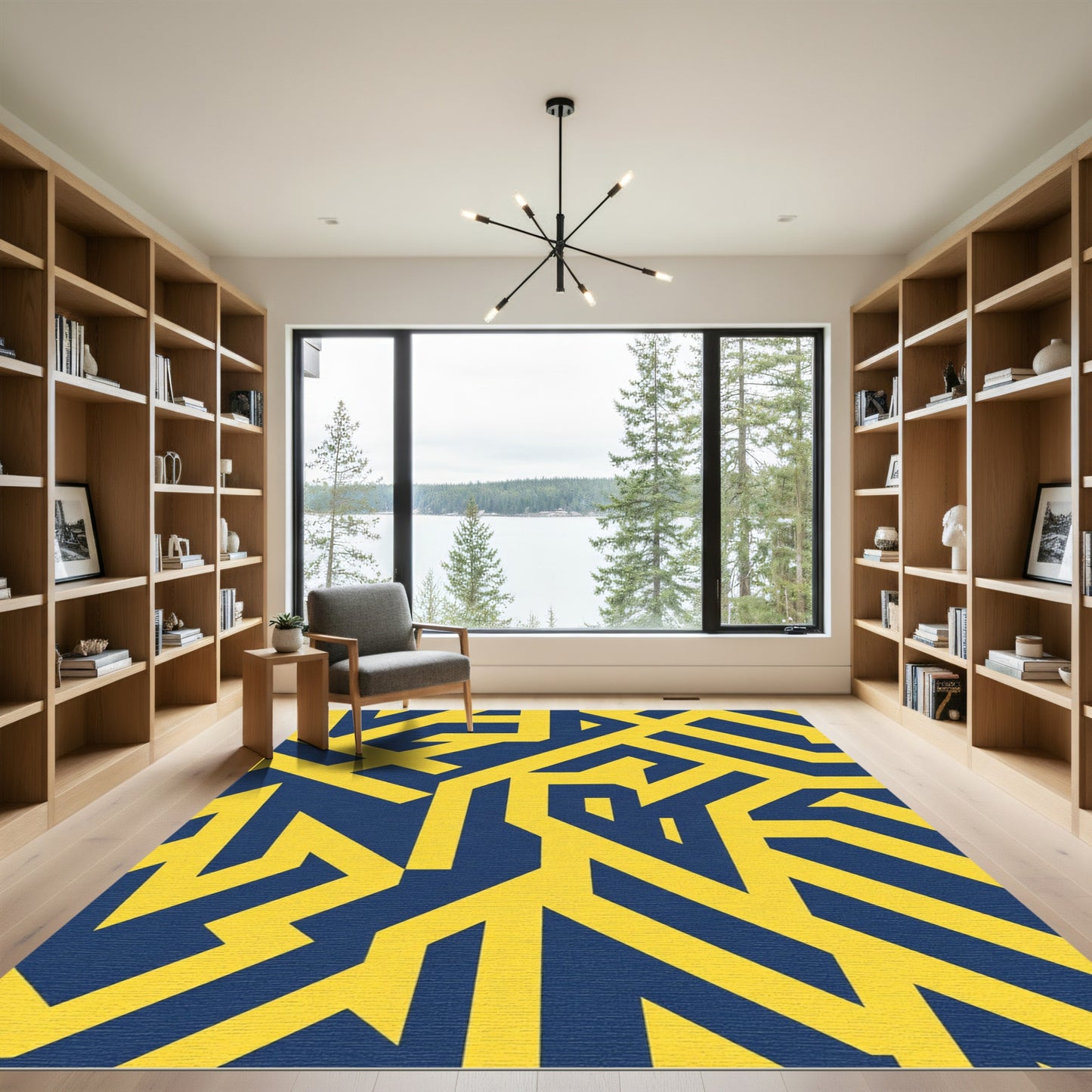 Bold Yellow Blue Geometric Maze Rug