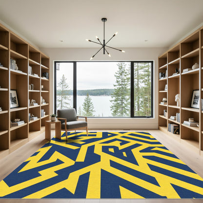 Bold Yellow Blue Geometric Maze Rug