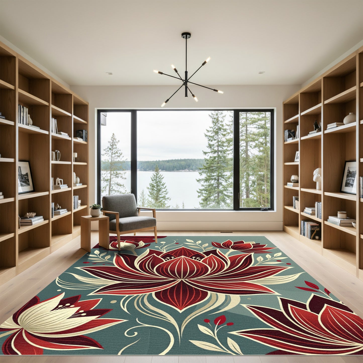 Crimson Lotus Garden Floral Rug