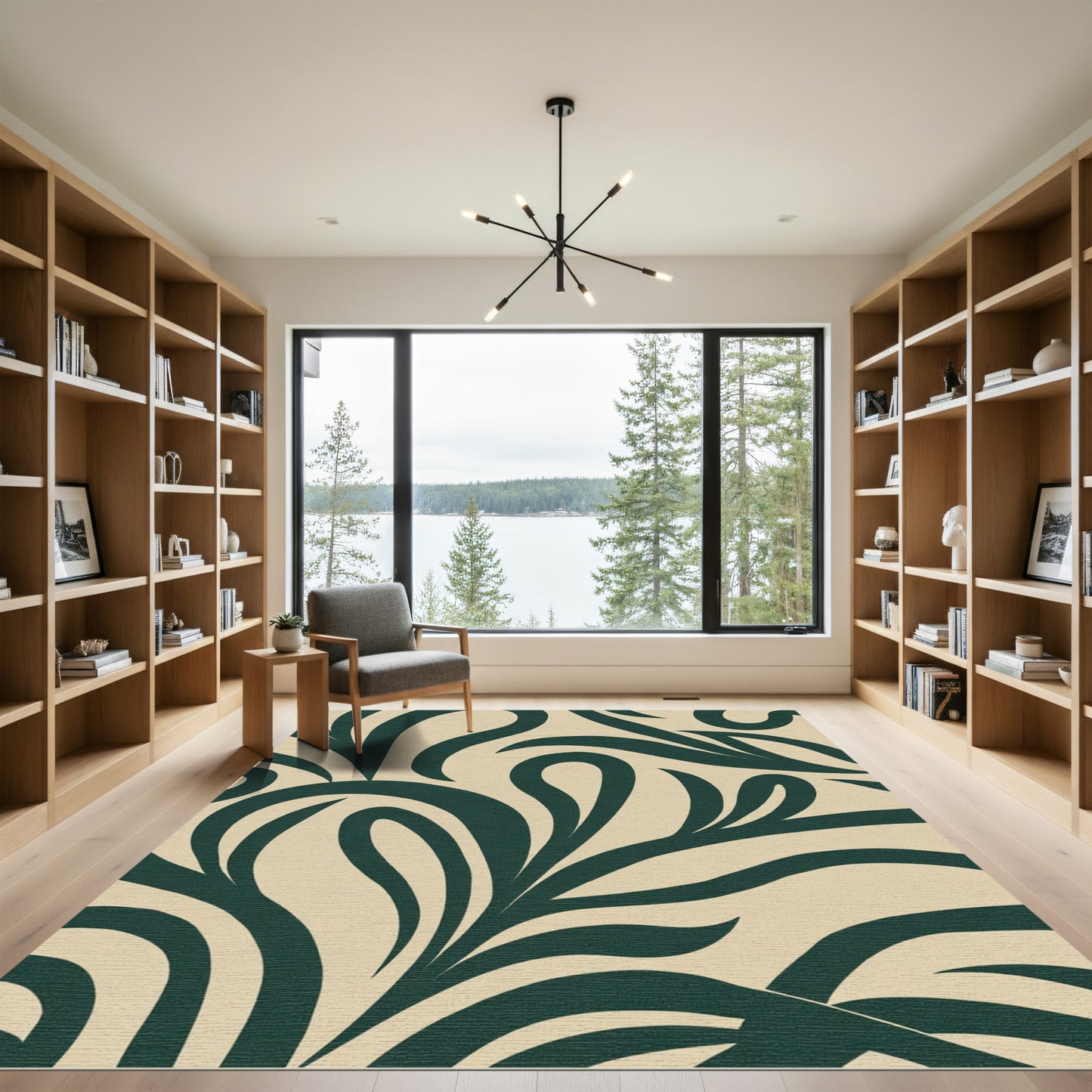 Deep Teal Swirls Abstract Organic Rug