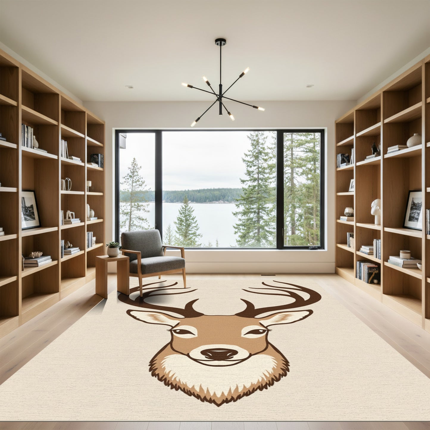 Rustic Brown Antlered Deer Portrait Rug