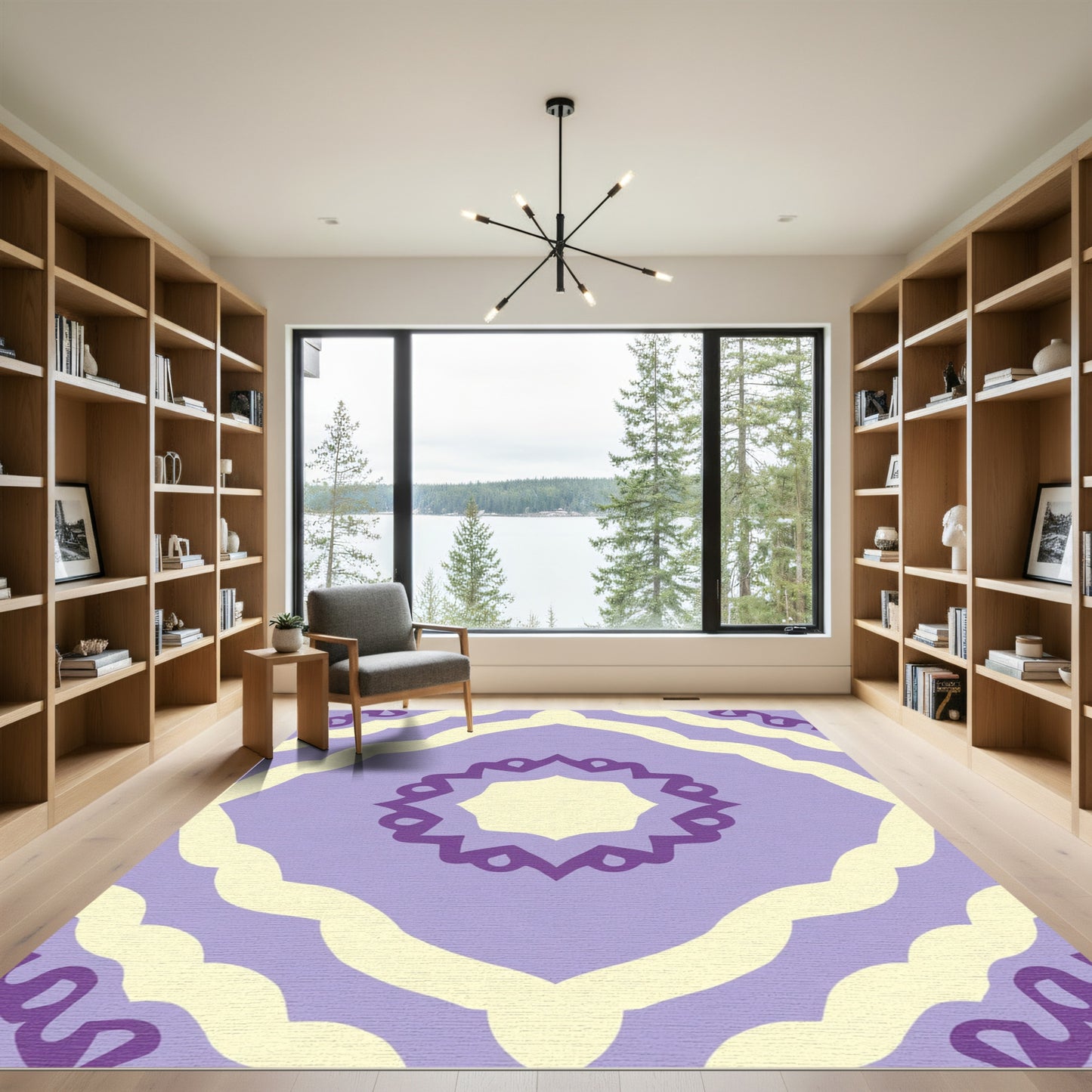 Purple Yellow Abstract Sunburst Rug