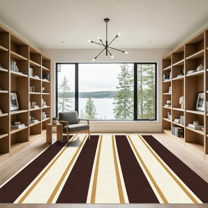 Bold Chocolate Cream Golden Stripes Rug