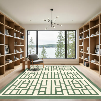 Green Geometric Panel Window Rug