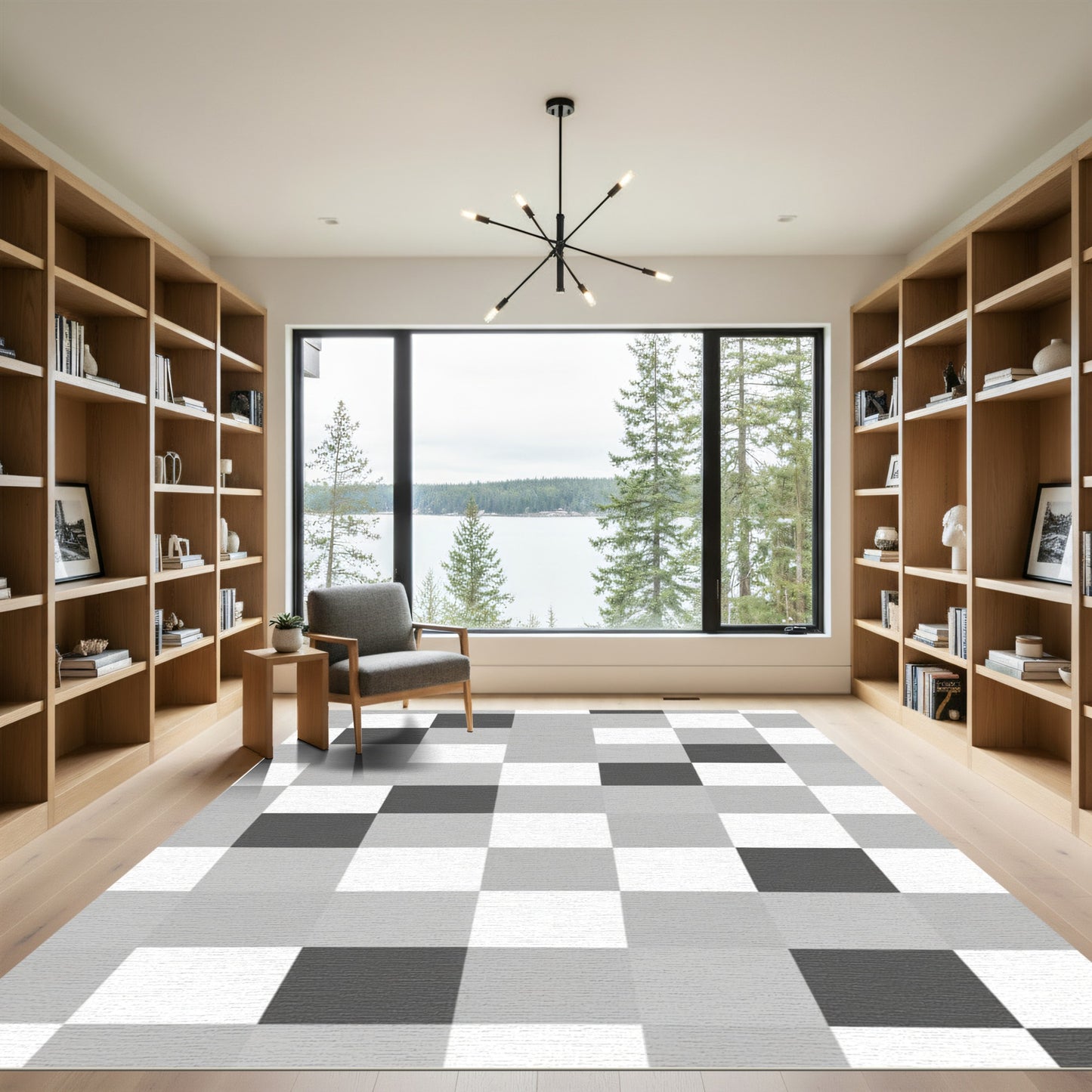 Monochrome Checkerboard Squares Harmony Rug