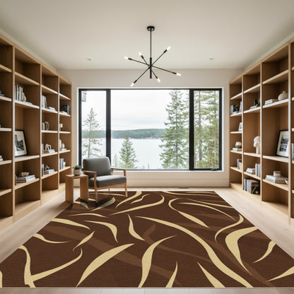 Chocolate Swirls Light Cream Abstract Rug