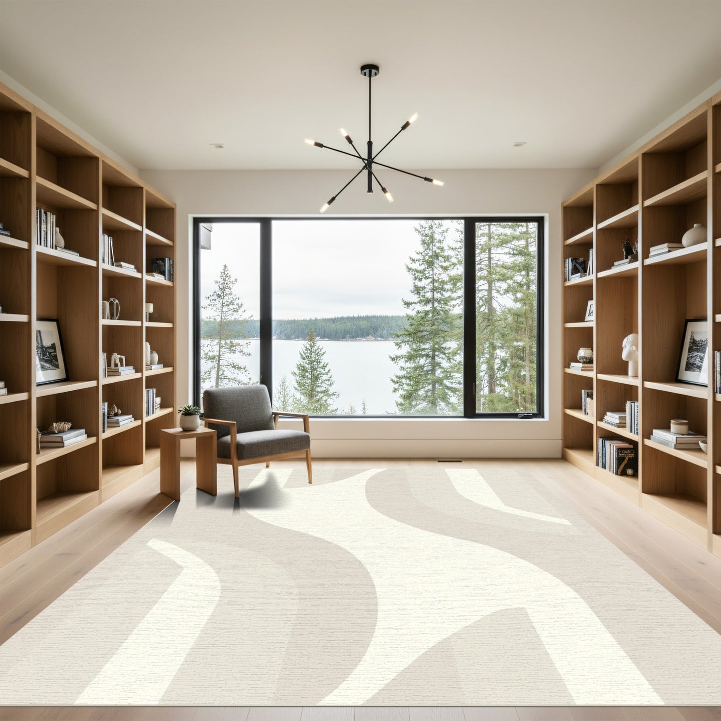 Soft Beige Abstract Swirl Ribbons Rug