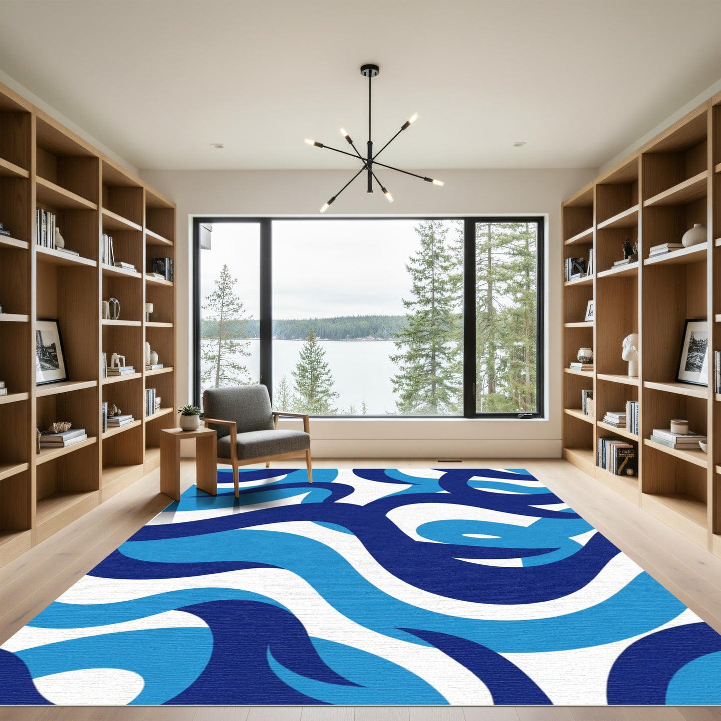Blue Abstract Swirl Wave Rug