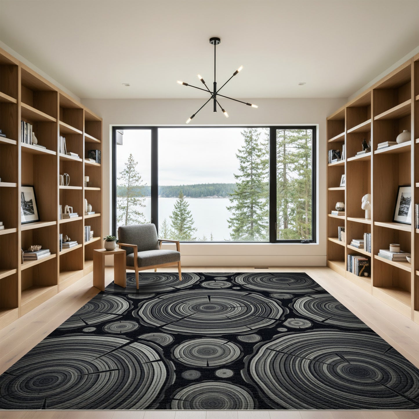 Monochrome Wood Grain Rings Rug