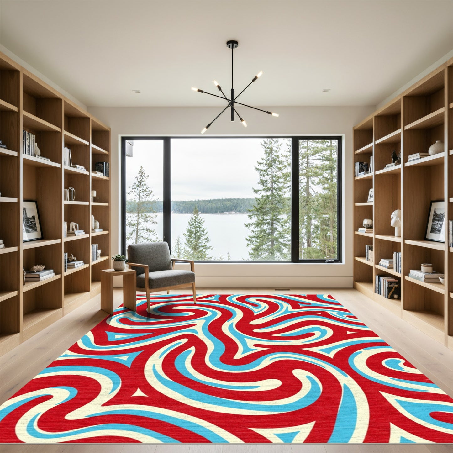 Crimson Blue Swirl Fluid Pattern Rug