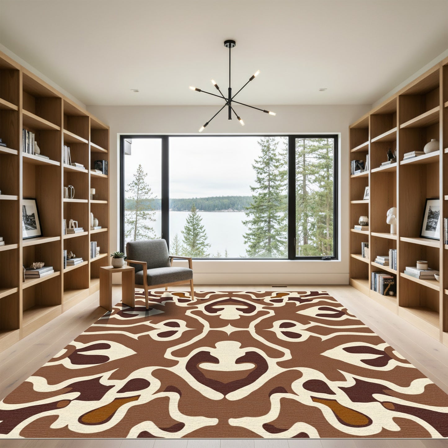 Earthy Brown Abstract Organic Medallion Rug