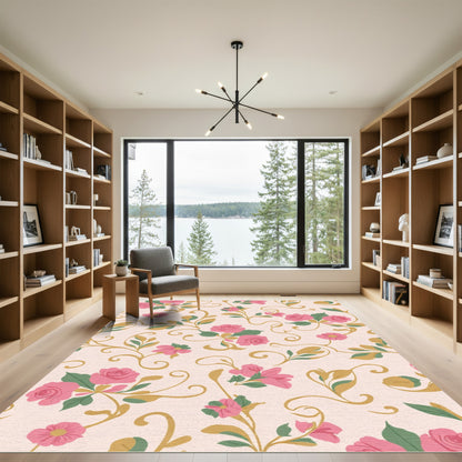 Pink Rose Garden Swirls Rug