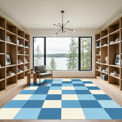 Ocean Blue Checkerboard Squares Rug