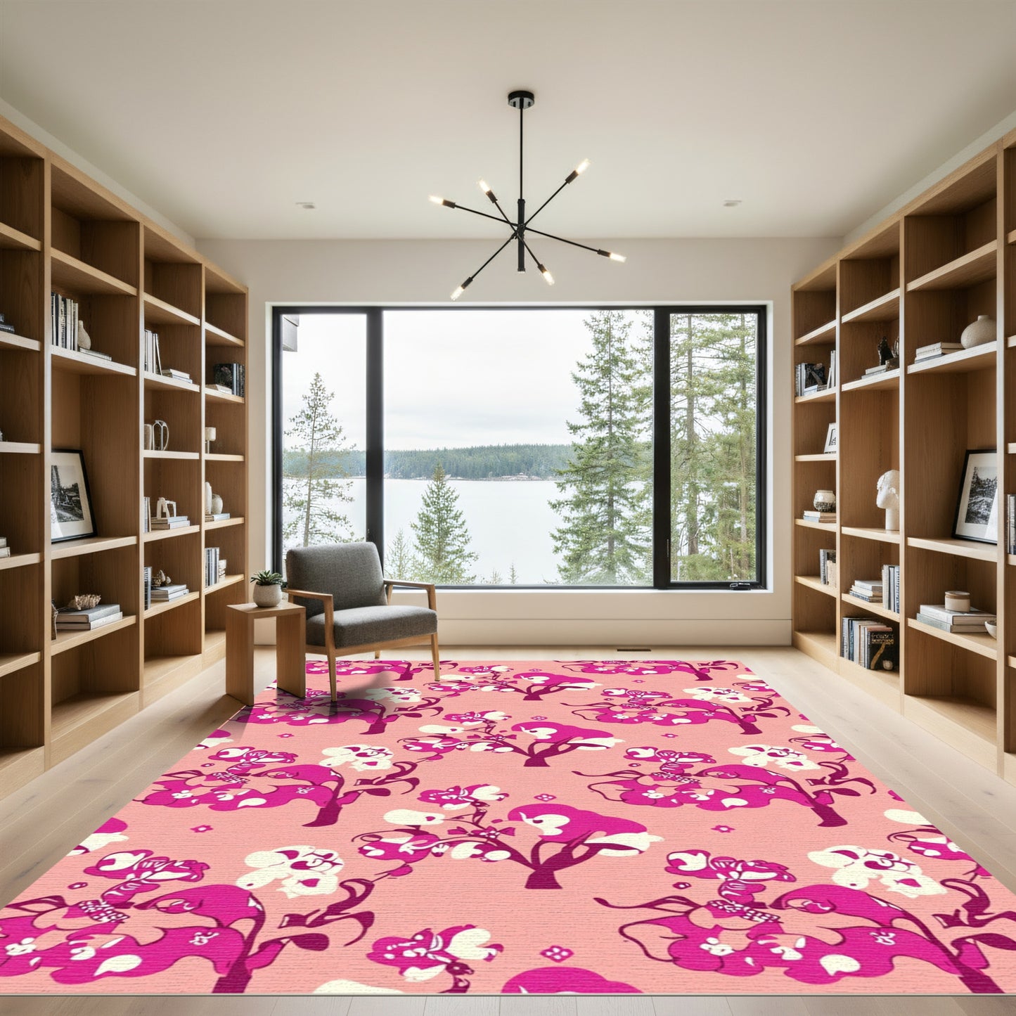 Vivid Pink Floral Tree Meadow Rug